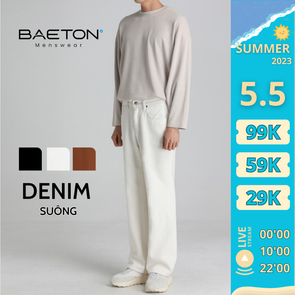 Quần jean ống suông cạp cao form chuẩn Hàn Quốc dày dặn, hack dáng thương hiệu BAETON - J03