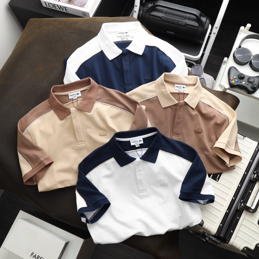 Áo Polo Phối Vai LACOS Made In Cambodia Hàng Xuất Khẩu Vải Cotton Cá Sấu Co Dãn,Mềm Thoáng Khí, Thấm Hút Mồ Hôi