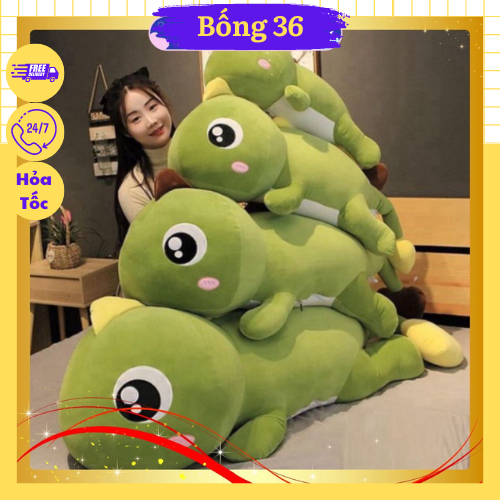 Gối Ôm Cho Bé, Gấu Bông Thằn Lằn Xanh, Hồng, Chất Liệu Cao Cấp, Mềm Mại