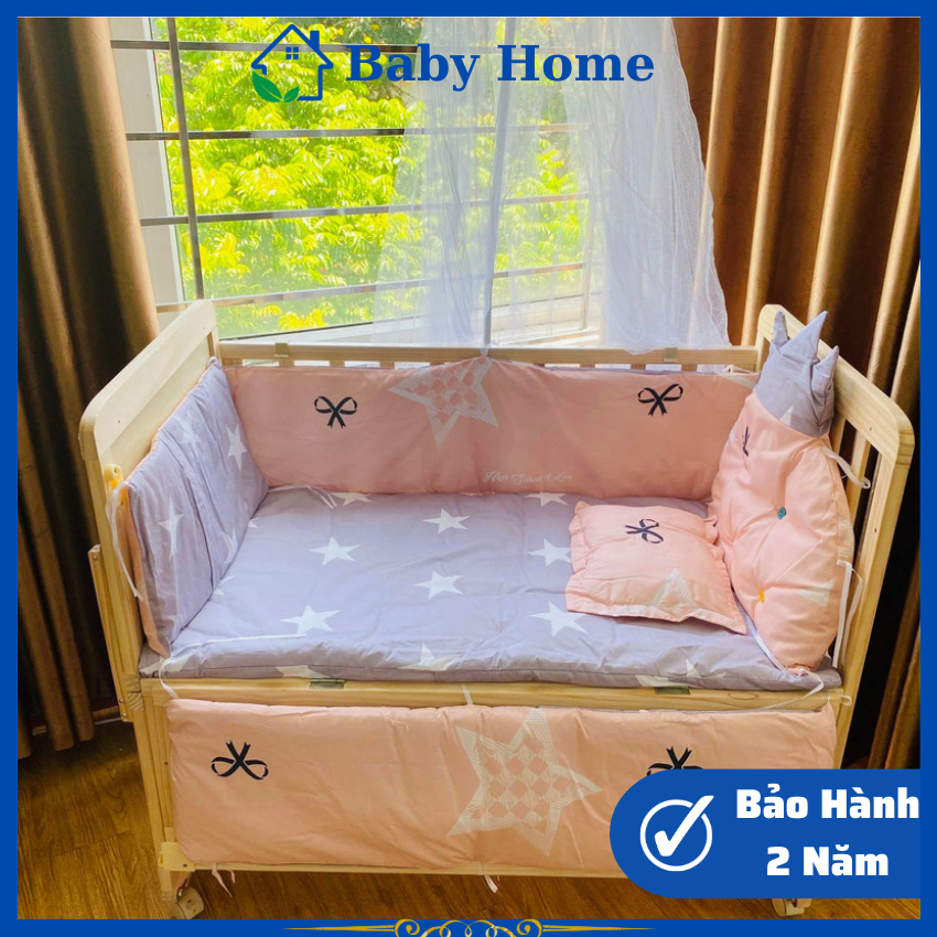 Cũi ngủ cho bé 2 tầng FULL BỘ ( KÈM MÀN ), Nôi cũi gỗ cho bé đa chức năng chất liệu gỗ thông kích thước 105x60x90cm