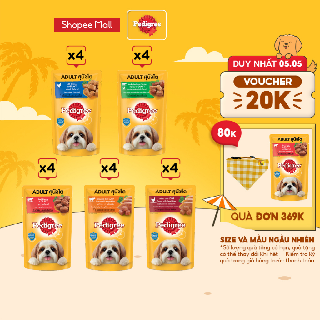 Bộ 20 Túi Thức Ăn Dạng Sốt Cho Chó Lớn PEDIGREE Mix 5 Vị 130G