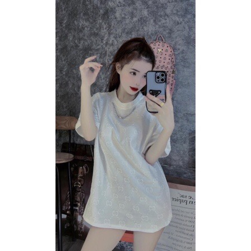 Áo Phông Xốp Vân G Dây Xích Hot Hit Form Rộng Đẹp 2 Màu Đen Trắng