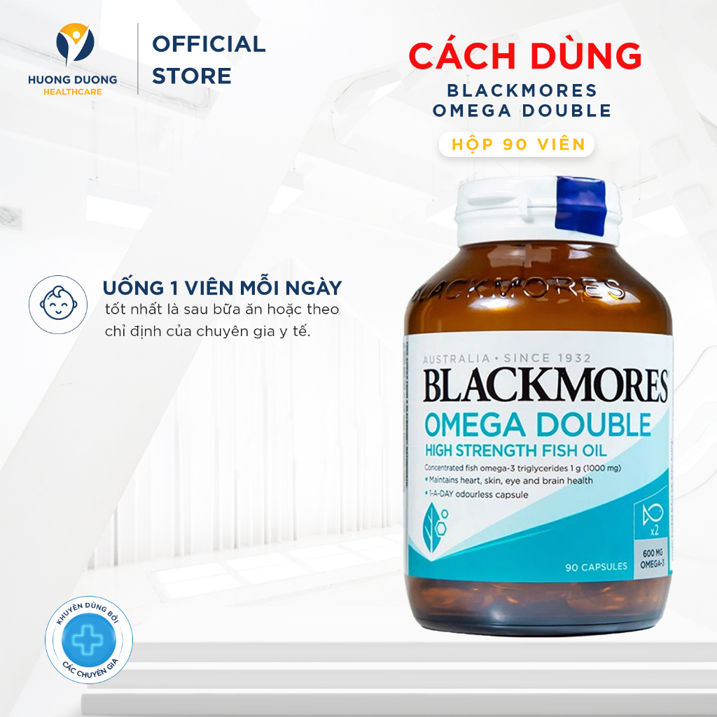 Viên uống dầu cá Omega-3 hỗ trợ tim mạch, não, mắt Blackmores Omega Double High Strength Fish Oil 90 viên