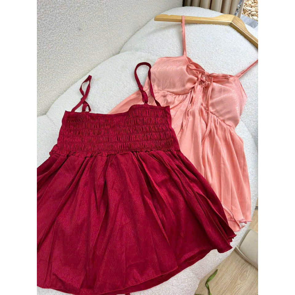 [5,5 Sales Freeship] Set bộ gấm xước, bộ ngủ quần dài, set áo 2 dây cột nơ ngực sexy quần dài ống rộng mát mẻ th