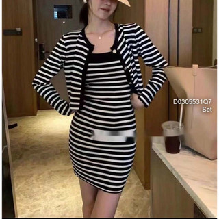 Set bộ len áo khoác ngoài kèm đầm body 2 dây
