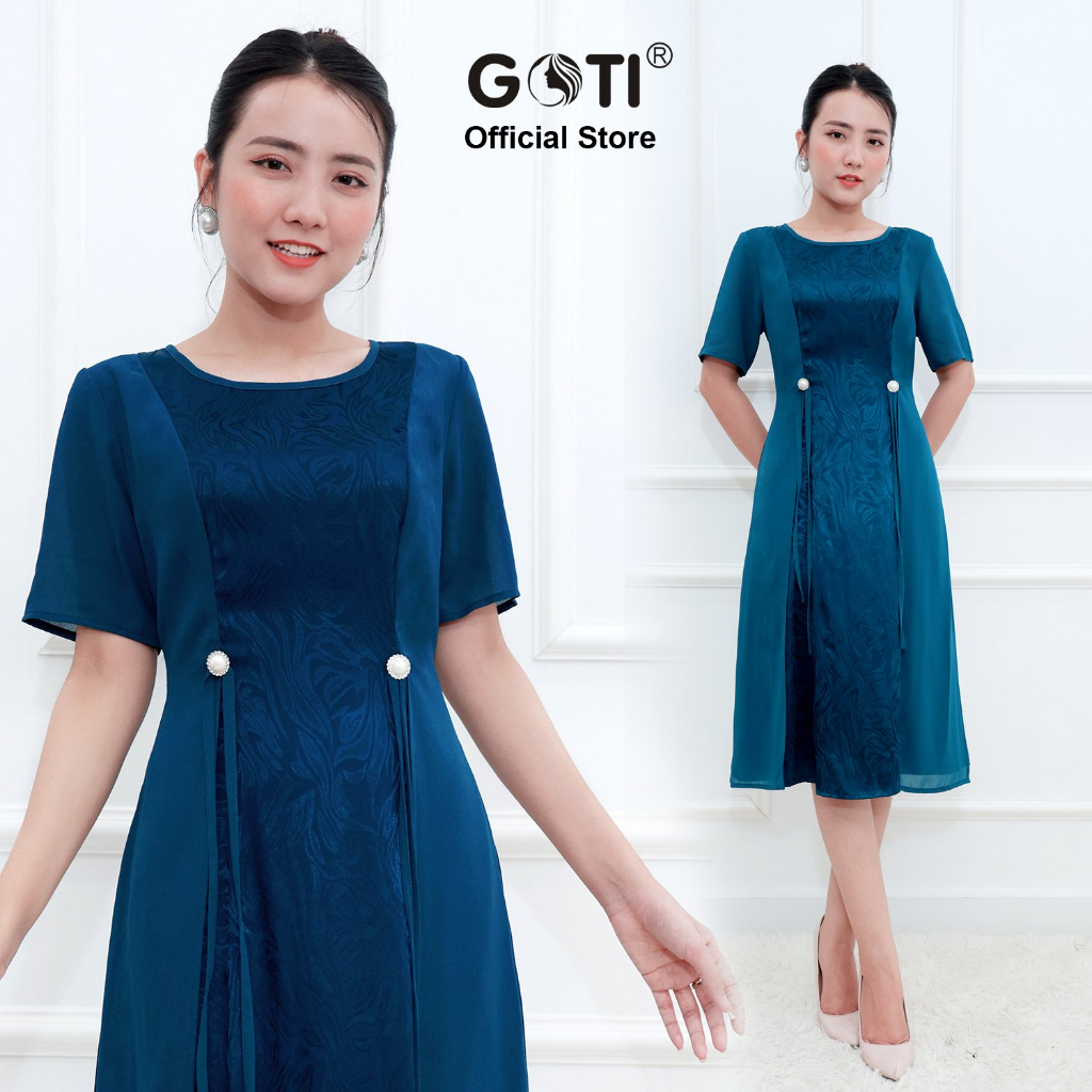 GOTI – Đầm Suông Trung Niên Dạo Phố Tay Ngắn Cách Điệu Lụa Cao Cấp Bigsize 46-73kg Cho Mẹ  3373 3364 3365