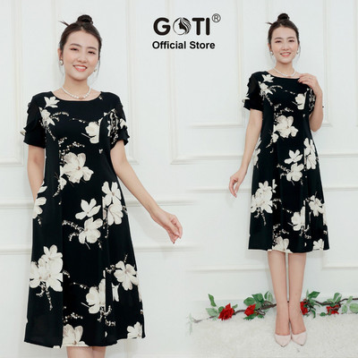 GOTI – Đầm Suông Trung Niên Dạo Phố Tay Ngắn Cách Điệu Lụa Cao Cấp Bigsize 46-73kg Cho Mẹ  3373 3364 3365