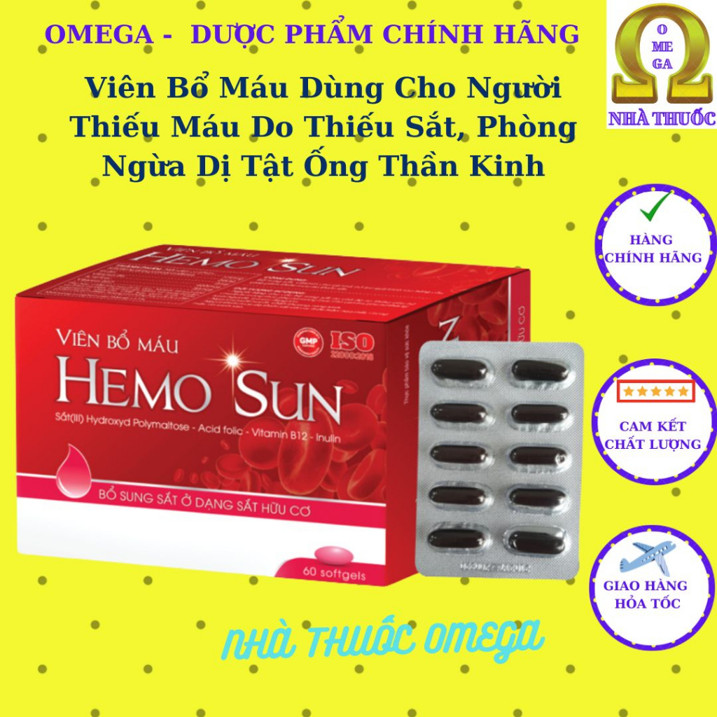 Viên Bổ Máu Hemo Sun - Bổ Sung Sắt Cho Người Thiếu Máu, Không Gây Táo Bón
