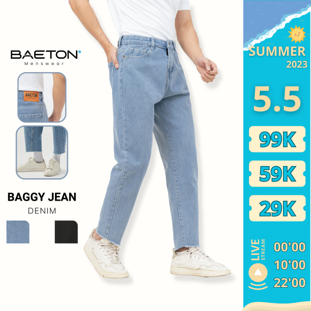 Quần jean baggy nam cạp cao chất liệu dày đứng form thương hiệu BAETON - J01