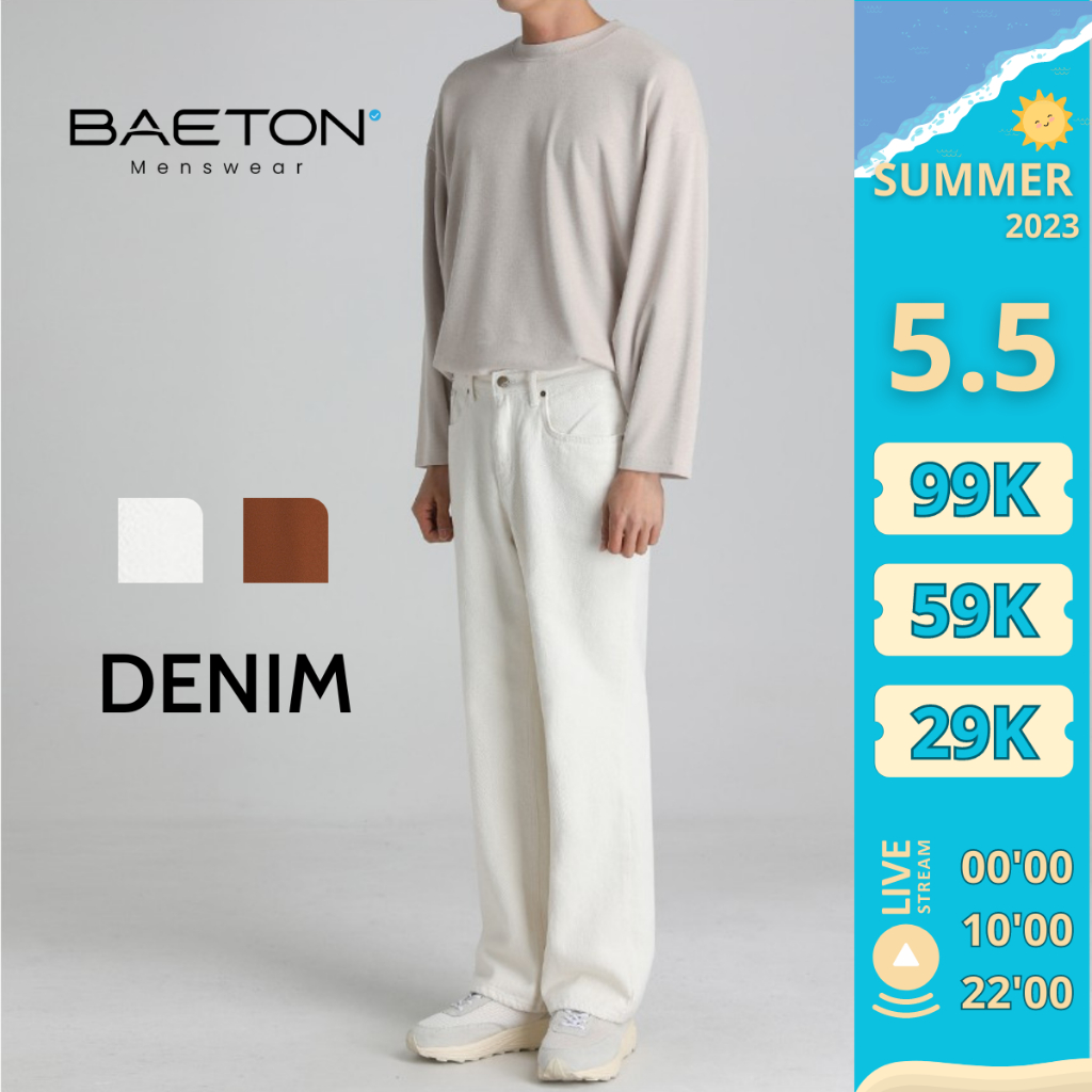 Quần jean ống suông cạp cao form chuẩn Hàn Quốc dày dặn, hack dáng thương hiệu BAETON - J03
