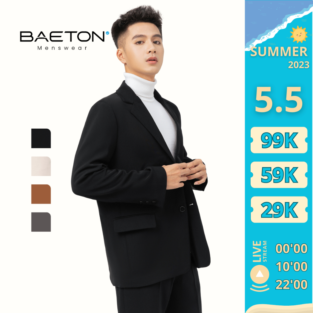 Áo khoác blazer nam form rộng có đệm vai, áo khoác nam phong cách Hàn Quốc thương hiệu BAETON - B01