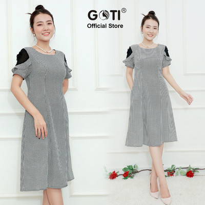 Đầm Trung Niên  Cao Cấp GOTI Đầm Tay Ngắn Qua Gối Size Lớn U50 U60 Cho Mẹ Có Size Lơn 3373 3364 3365
