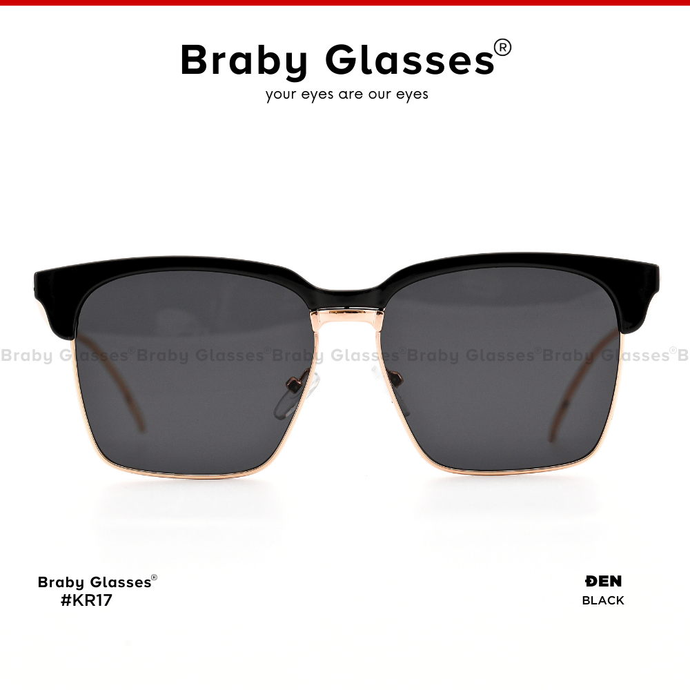 Kính râm mát nam nữ mắt vuông thời trang Braby Glasses chống tia UV gọng kim loại thiết kế sang trọng KR01