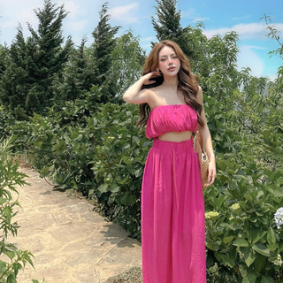 Set Bageo chun nhúm áo croptop mix quần suông sang chảnh - TKCC