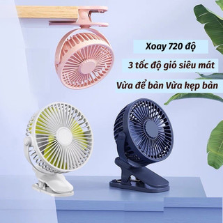 Quạt mini tích điện kẹp bàn xoay 360 độ 3 tốc độ gió