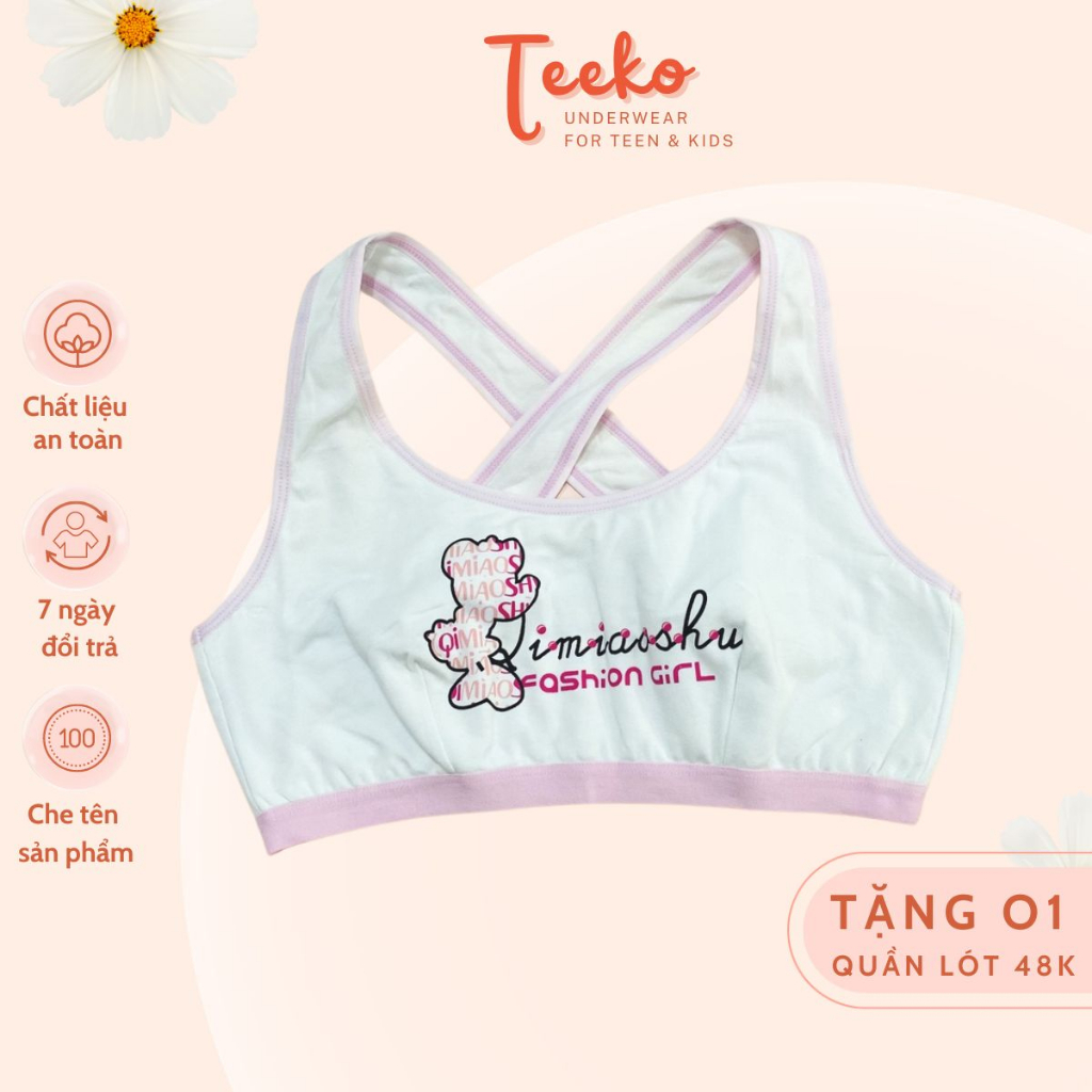 Áo Lá Cho Bé Gái, Áo Lót Học Sinh 35-60 Kg Teeko AL6010 / AL6149 Không Đệm Chui Đầu Đan Chéo Cách Điệu