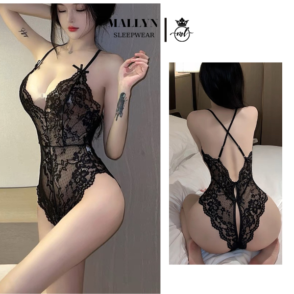 Đồ ngủ bodysuit sexy MALLYN chất ren mềm mịn, xẻ đáy siêu quyến rũ trắng,đen Freesize ML8479