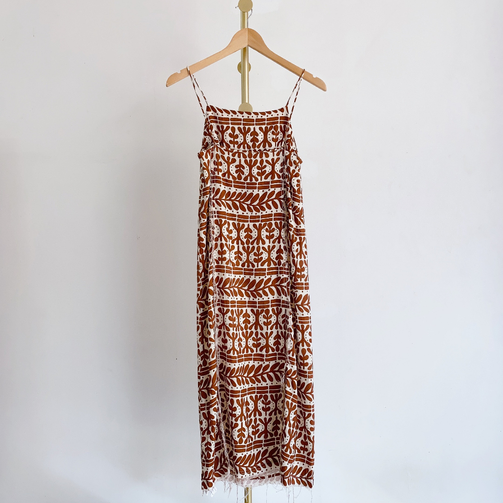 Đầm Zara authentic in hoạ tiết vải pha linen