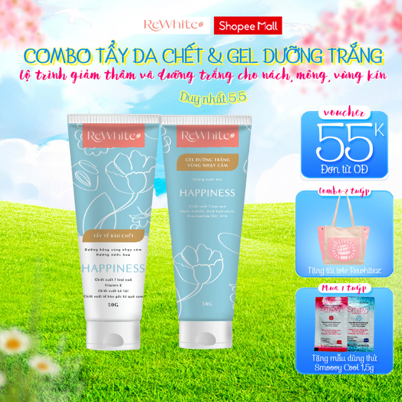 [Mã BMLT35] Combo Tẩy Da Chết Và Gel Giảm Thâm Nách, Mông, Bikini Rewhitez Hương Nước Hoa Define Rose 50g/Tuýp
