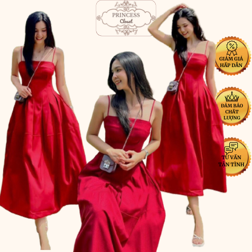 ĐẦM MAXI XÒE 2D MÀU ĐỎ SANG CHẢNH / Có Size - HÌNH THẬT SHOP CHỤP - CAM KẾT CHẤT LƯỢNG/