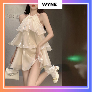 Đầm váy cổ yếm Wyne tơ xòe ba tầng, Đầm voan tơ óng ánh cách điệu phong cách ngọt ngào