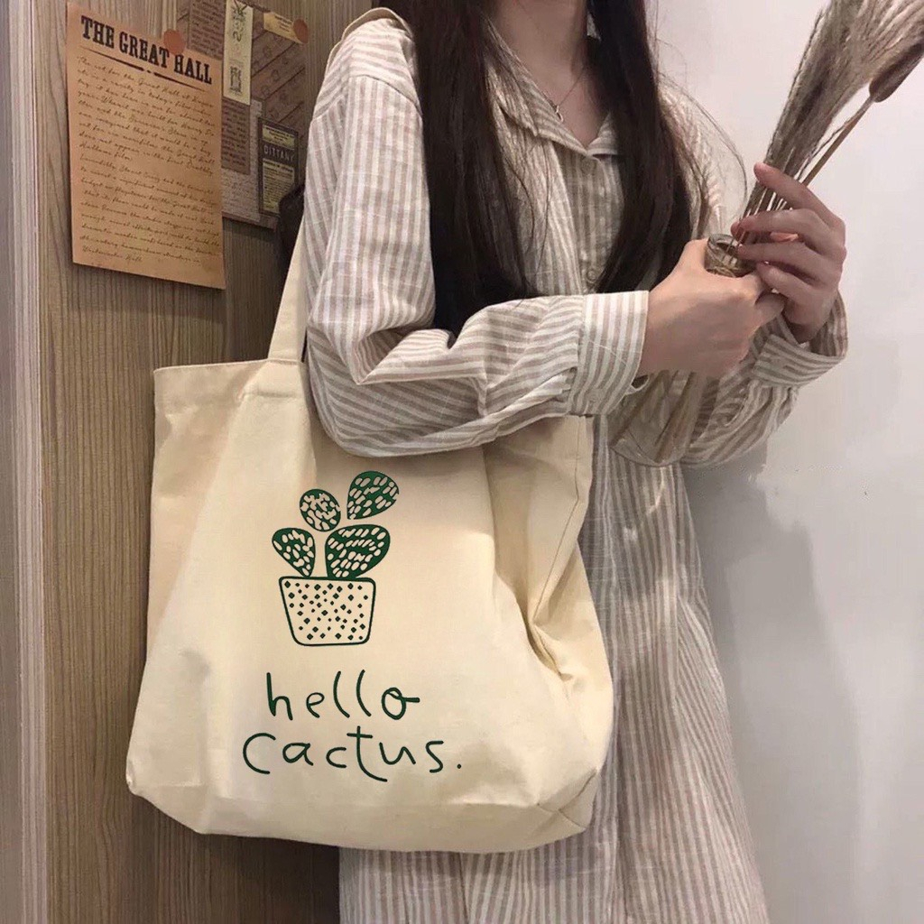 Túi tote vải canvas phong cách Hàn quốc, có khóa miệng, ngăn phụ bên trong tiện lợi thời trang ulzzang - Nicehat