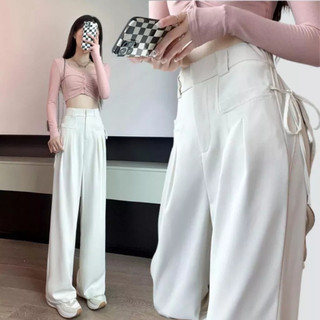 Quần ống xuông nữ, quần ống rộng dây buộc túi bên hông mp22