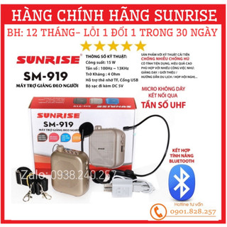 [BH 12 THÁNG]Máy trợ giảng không dây chính hãng sunrise SM-919 sóng UHF, Loa trợ kèm micro cao cấp chống hú, chống nhiễu