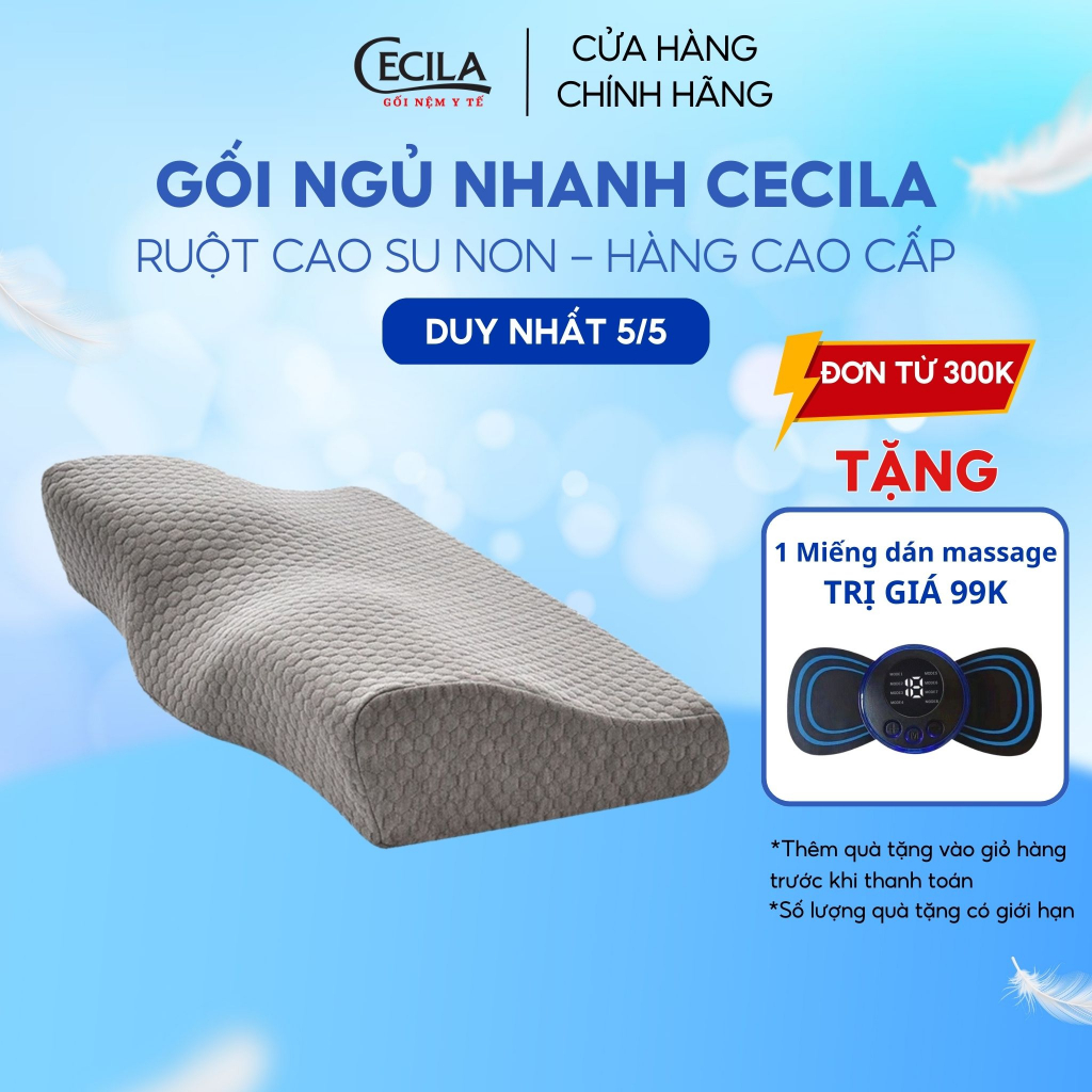 Gối ngủ nhanh cao su non CECILA chống đau mỏi vai gáy, hỗ trợ ngủ nhanh