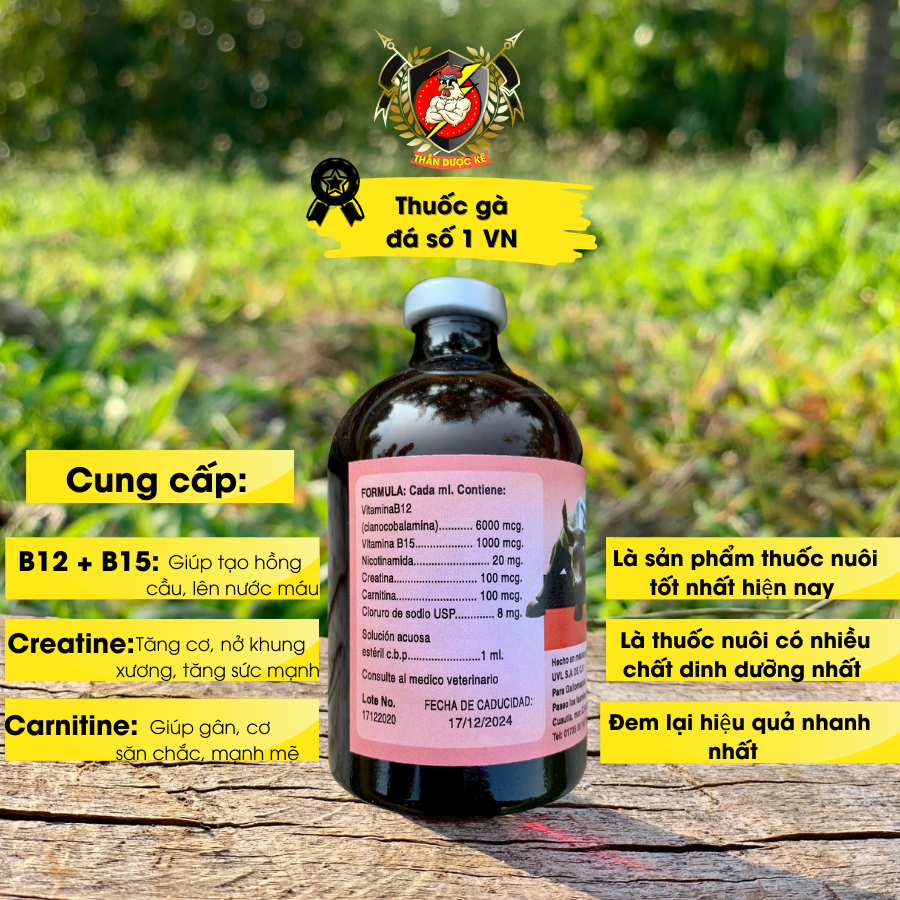 Bộ nuôi gà đá, thuocgada B12 6000 UVL và Vitamin Super, cung cấp vitamin, giúp gà lên cơ, lên ký.