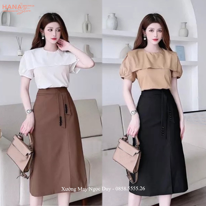 Chân váy dài qua gối cạp cao khóa sườn phong cách Hàn Quốc - Chân váy chữ A dài lưng cao mặc công sở hẹn hò tiệc điệu