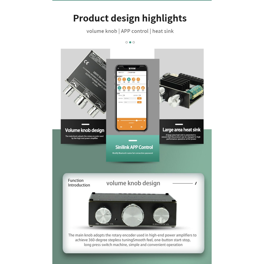 Mạch khuếch đại âm thanh Sinilink XY-E100H 50W*2+100W Audio Power Amplifier Board 2.1 Bluetooth 5.1