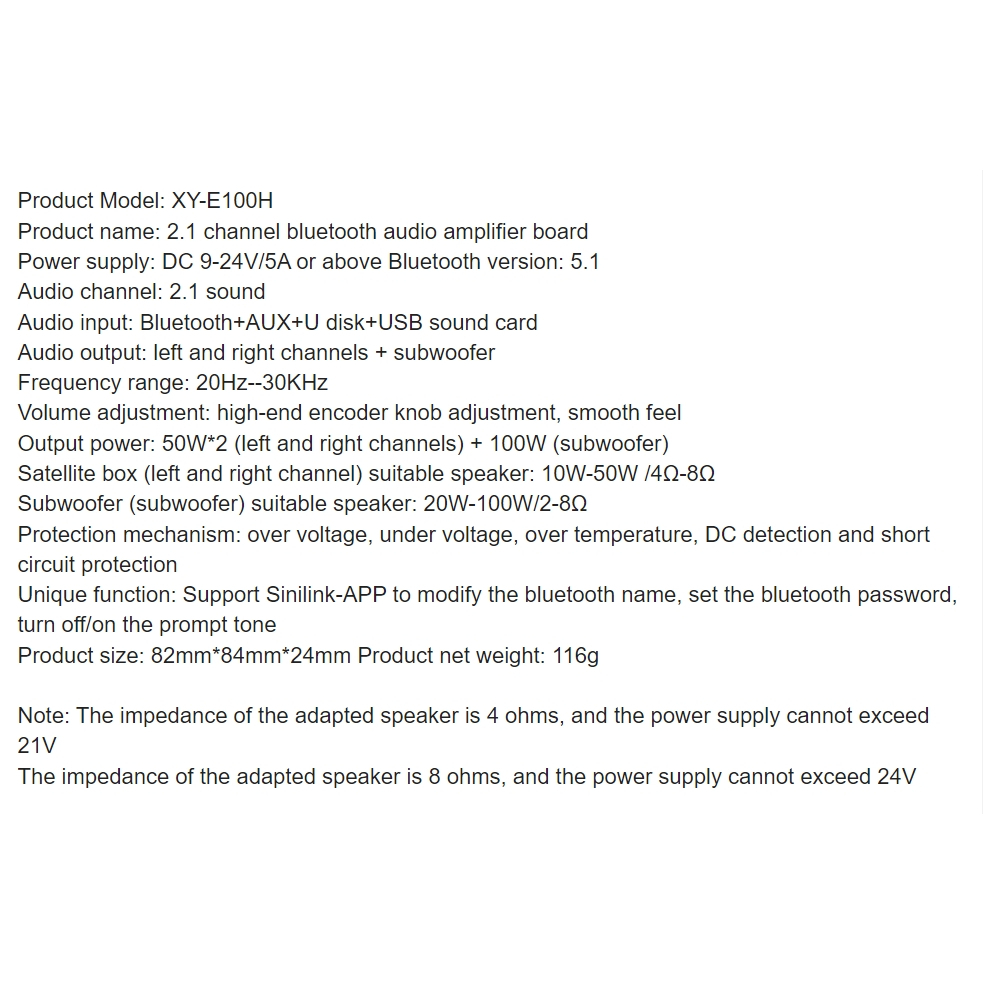 Mạch khuếch đại âm thanh Sinilink XY-E100H 50W*2+100W Audio Power Amplifier Board 2.1 Bluetooth 5.1