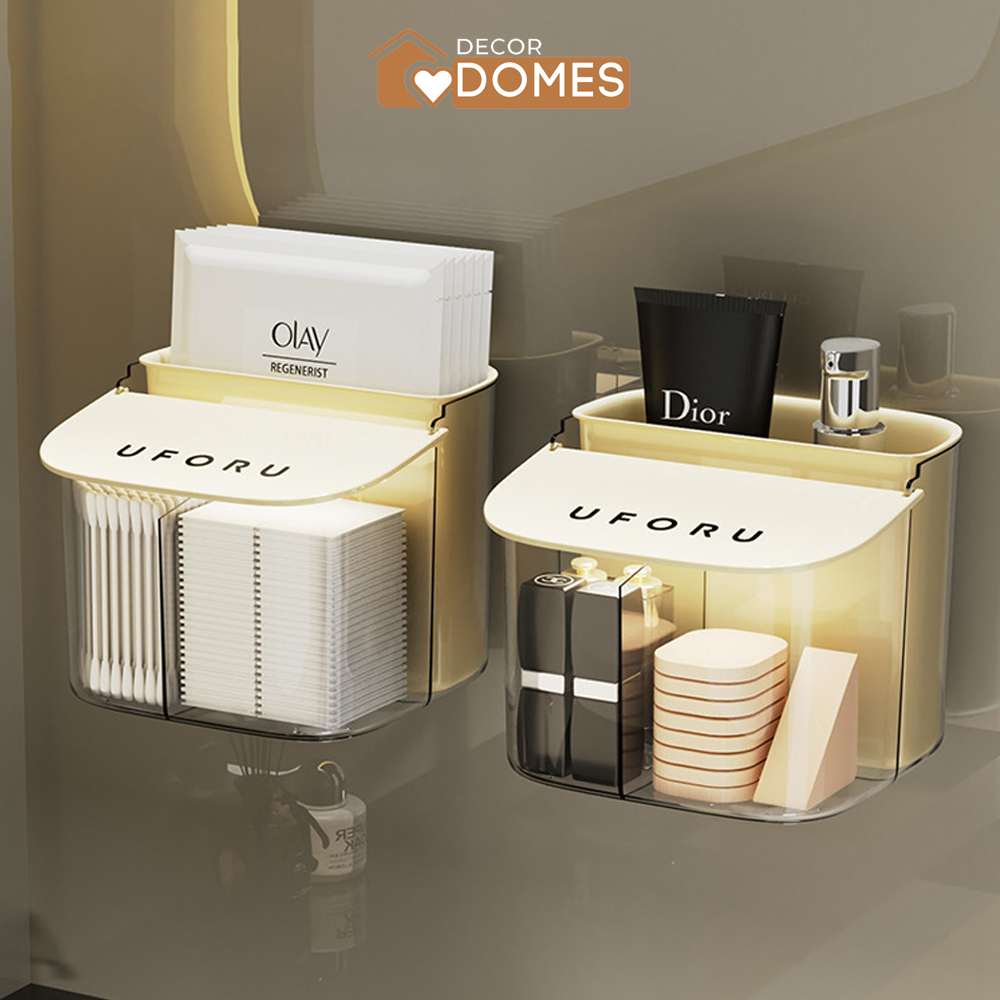 Hộp đựng bông tẩy trang treo tường chia ngăn có nắp đậy DOMES đựng tăm bông, mỹ phẩm tích hợp ngăn chứa đa năng