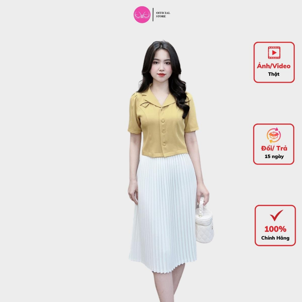 Áo kí giả chân váy xếp ly cao cấp Evaloverfashion