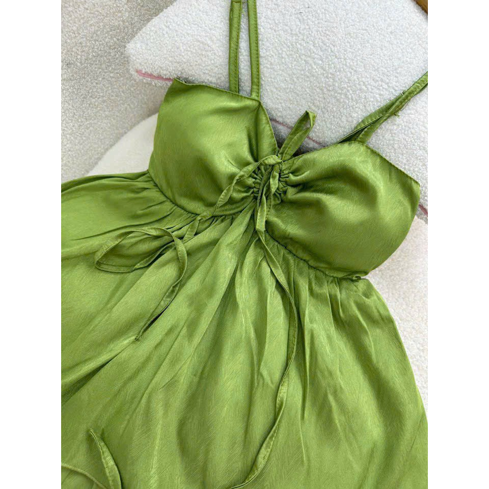 [5,5 Sales Freeship] Set bộ gấm xước, bộ ngủ quần dài, set áo 2 dây cột nơ ngực sexy quần dài ống rộng mát mẻ th