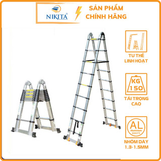 NIKITA - THANG NHÔM RÚT ĐÔI CHỮ A 7,2 M (3,6M + 3,6M) - CÓ BÁNH XE