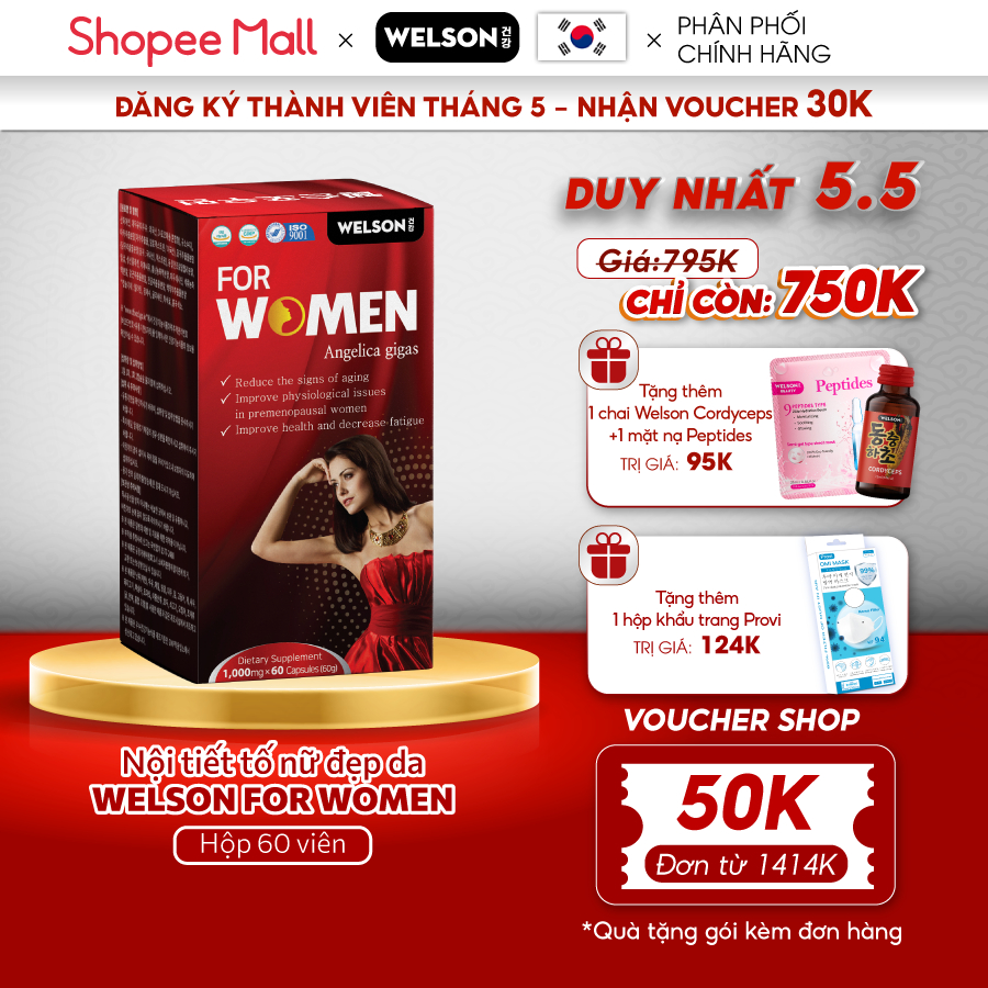 Viên uống Nội Tiết Tố Nữ Đẹp Da Welson For Women Hộp 60 Viên