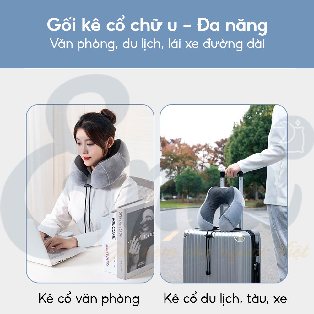 Gối cổ chữ U du lịch Ema cao su non cao cấp chống mỏi cổ thích hợp đi xe ô tô máy bay và cho dân văn phòng