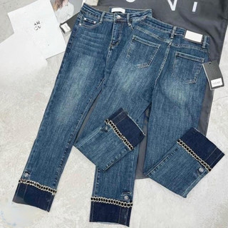 Quần  jean nữ suông gấu giả viền xích,chất bò ống rộng hack dáng fashion siêu đẹp new trend 2023.
