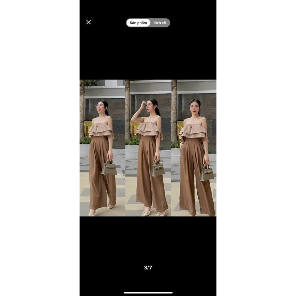 Set đồ nữ áo bèo dáng tầng cúp ngực mix cùng quần ống rộng siêu sang chảnh cho mấy nàng dạo phố