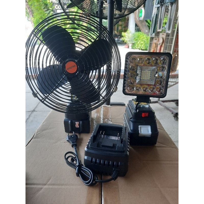- COMBO quạt pin 8" LỒNG SẮT +đèn led dùng chung chân PIN MAKITA
