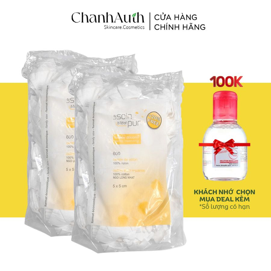 Bông Tẩy Trang Pháp Tetra Medical Carrés De Coton 600 miếng Le Soin Làl'état Pur