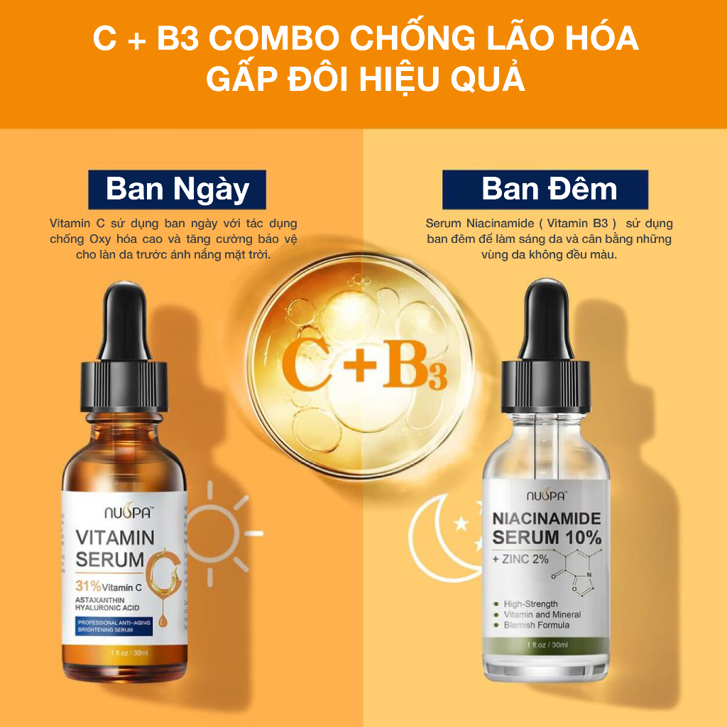 Tinh chất dưỡng da NUSPA Vitamin C Serum 31% hữu cơ giúp giảm thâm sáng da 30ml/60ml