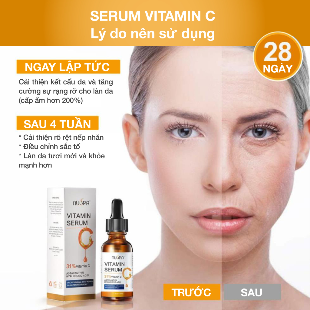 Tinh chất dưỡng da NUSPA Vitamin C Serum 31% hữu cơ giúp giảm thâm sáng da 30ml/60ml