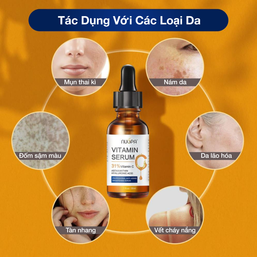 Tinh chất dưỡng da NUSPA Vitamin C Serum 31% hữu cơ giúp giảm thâm sáng da 30ml/60ml