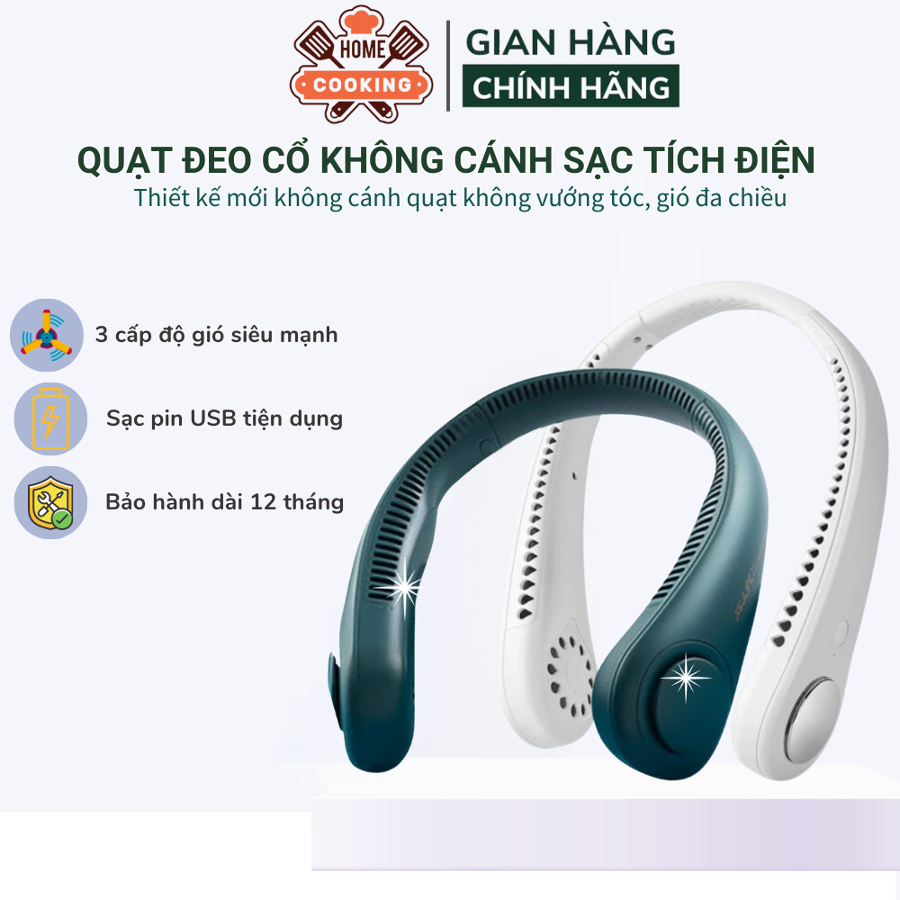 Quạt đeo cổ không cánh mini, quạt treo cổ sạc tích điện dụng lượng pin 4500Mah 3 cấp độ gió hoạt động êm ái không gây ồn