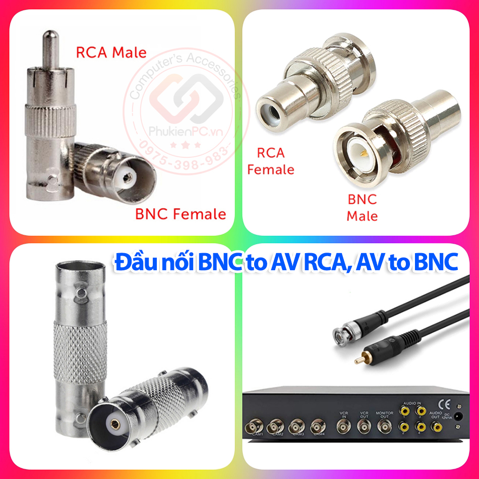 Giắc BNC to AV RCA sang BNC chia BNC 1 ra 2, đầu nối BNC nối cáp đồng trục cho loa âm ly camera CCTV máy siêu âm nội soi