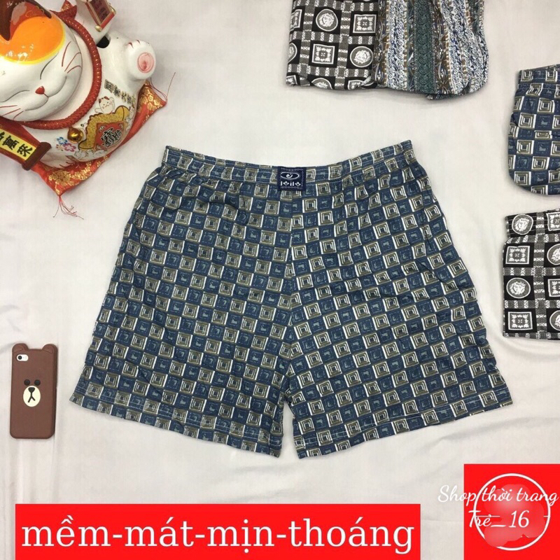 Quần đùi nam thun cotton hoa mặc ngủ, Quần lót nam trung niên thoáng mát thoải mái