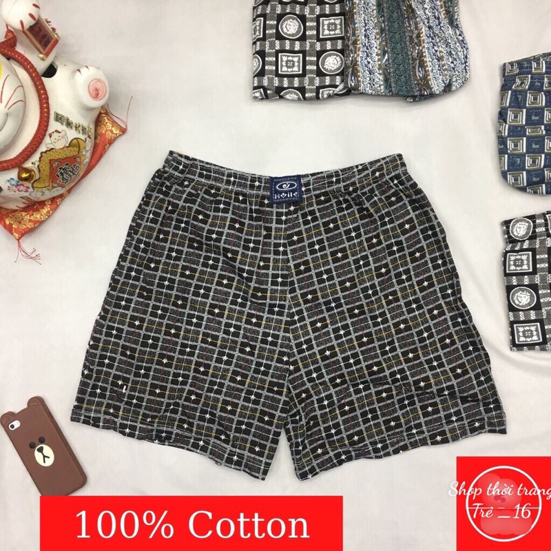 Quần đùi nam thun cotton hoa mặc ngủ, Quần lót nam trung niên thoáng mát thoải mái